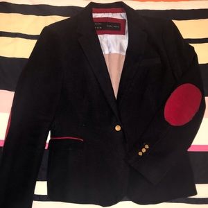 ZARA Navy Blue Blazer with Red Elbow Patches